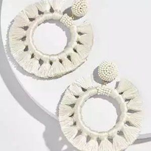 Daphne Ivory Beaded Tassel Hoop Earrings